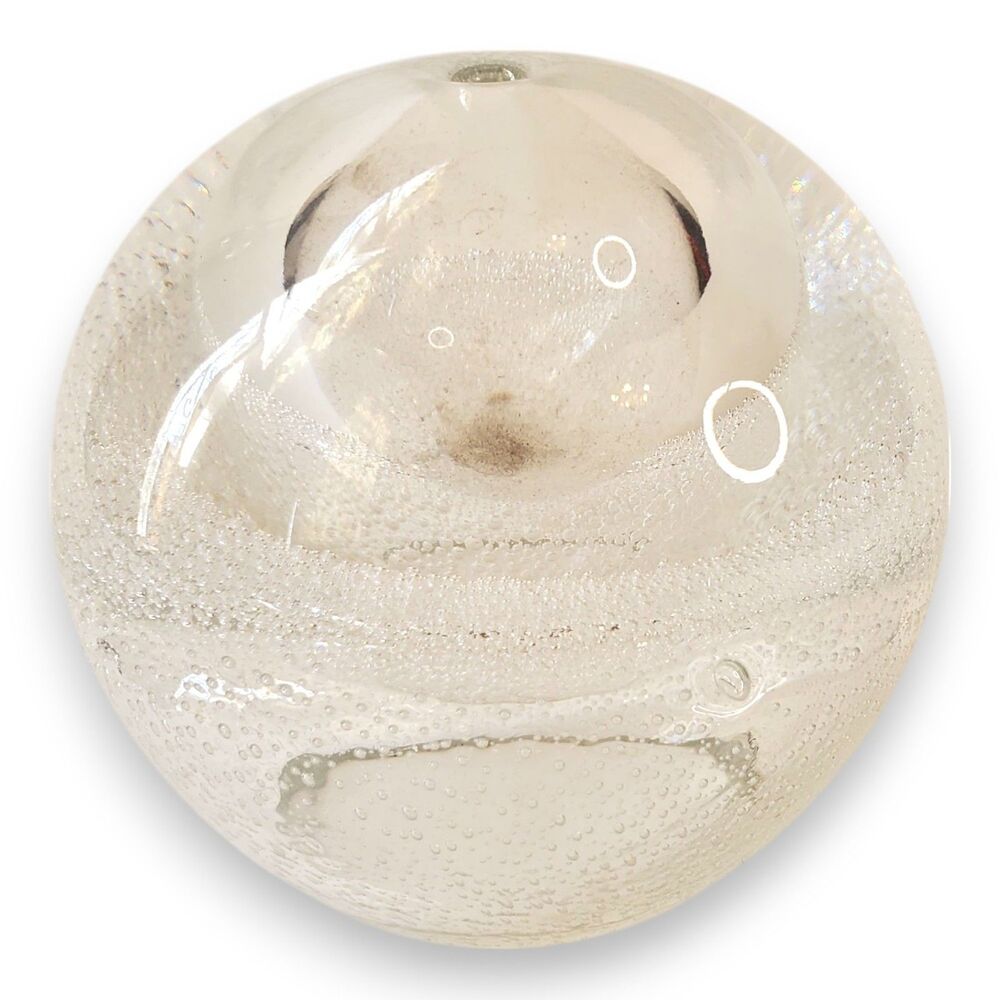 Vintage Polish Art Glass Oil Lamp Clear Crystal Controlled Bubble Orb 4"